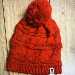 The North Face Bold Red Knit Hat with Pom-Pom